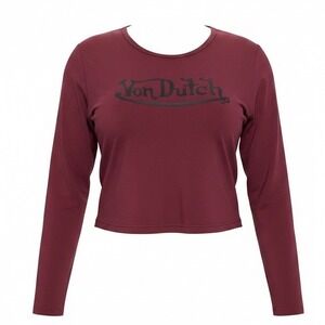 Von Dutch Long Sleeve Baby Tee Burgundy Red Graphic Logo Shirt NEW Sz 3x